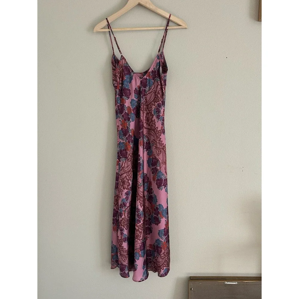 Free People Intimately Free People Printed Right This Way Satin Dress Medium‎